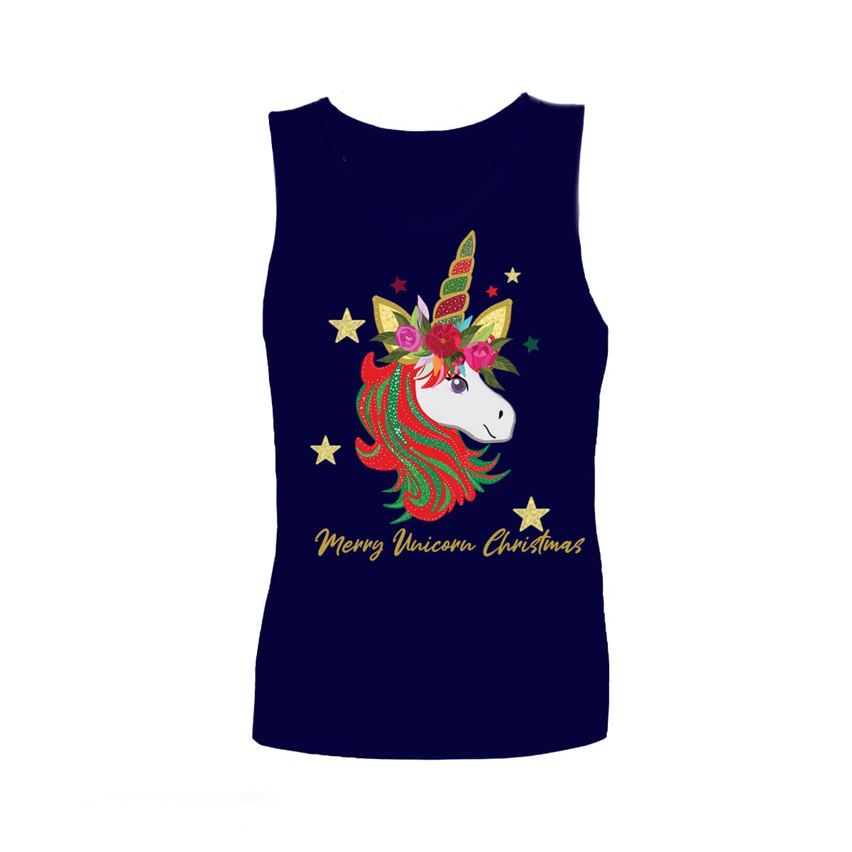 Christmas Sensory Singlet | Adult | Christmas Unicorn Shirts JettProof.com.au 4XS (70 - 74cm) Navy 