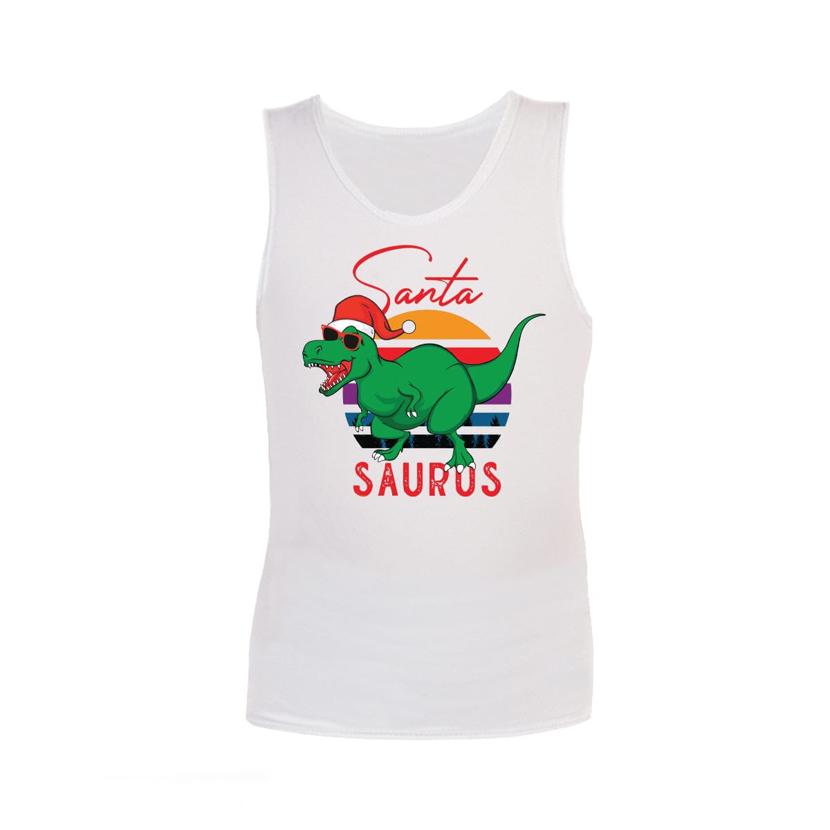 Christmas Sensory Singlet | Adult | Santasaurus Shirts JettProof.com.au 4XS (70 - 74cm) White 